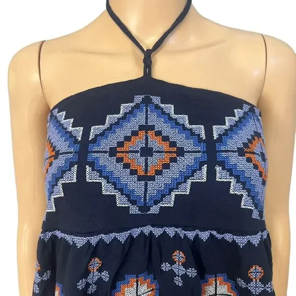 Anthropologie Asha Halter Top Tank Boho Peplum Embroidered - Picture 2 of 8